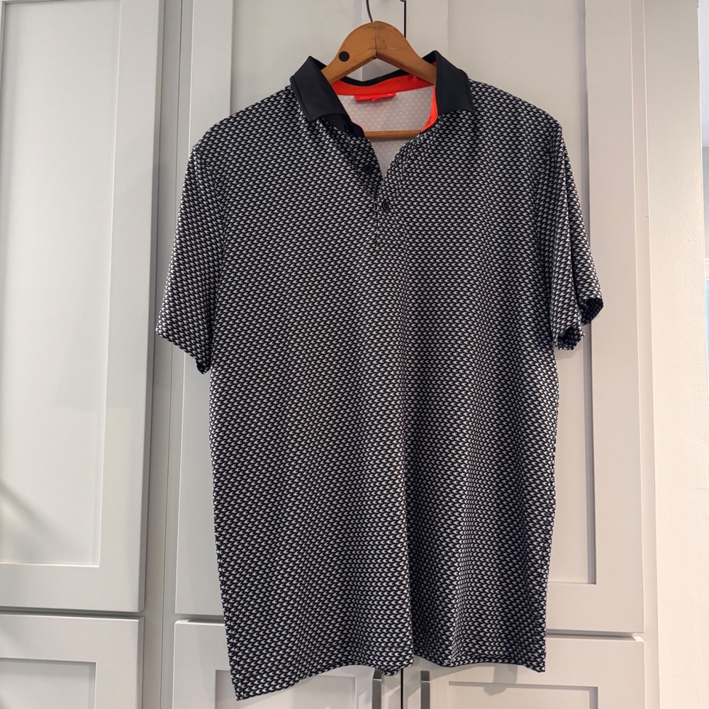 Redvanly Mens Performance Polo Shirt Black White Houndstooth Print Size Lare